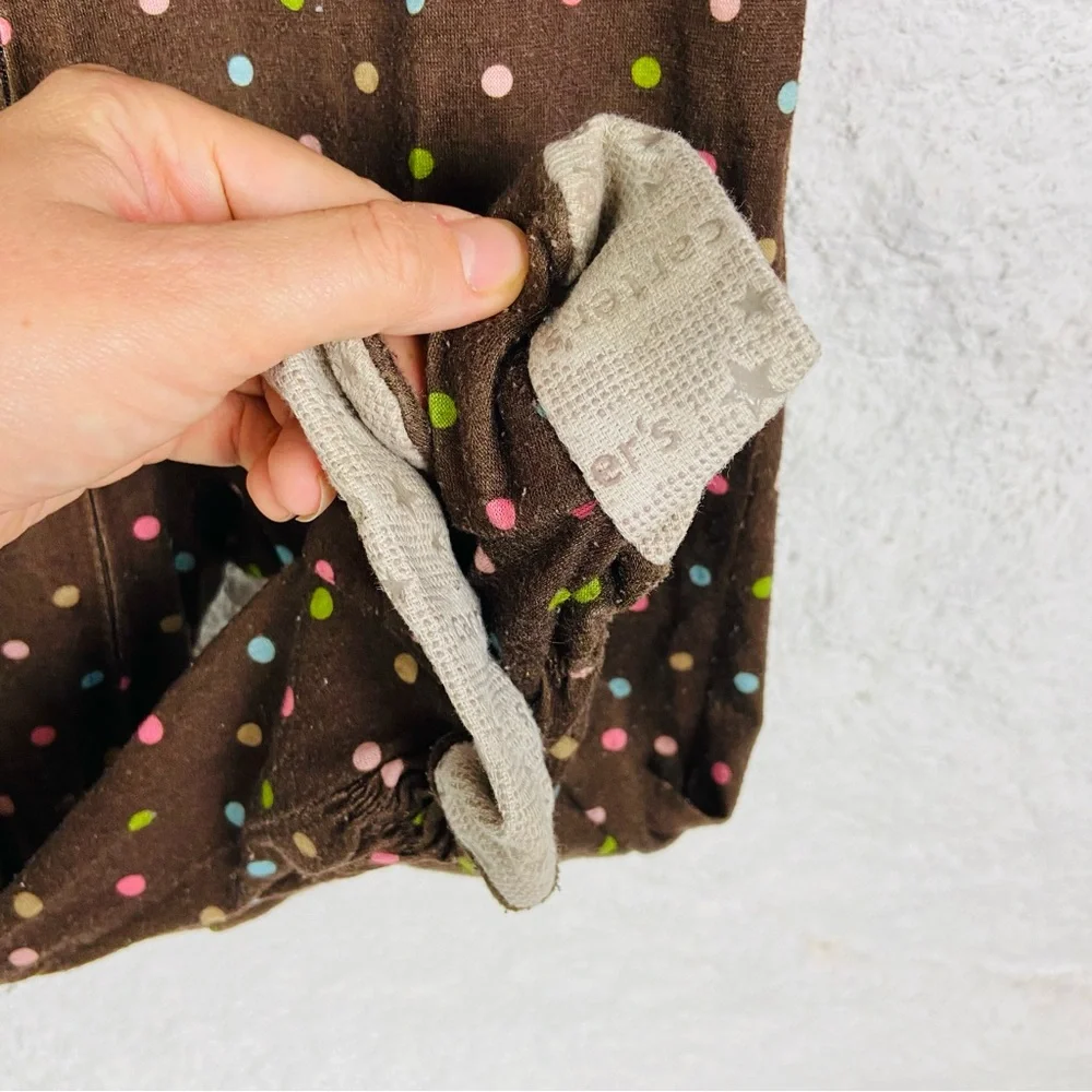 Carters Brown Polka Dot Kids One Piece footie pj with Cupcake Design size 18 M